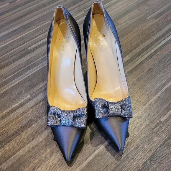 Kate Spade Leena Satin Glitter Bow Block Heel Pumps, Sz 9 - Picture 2 of 5